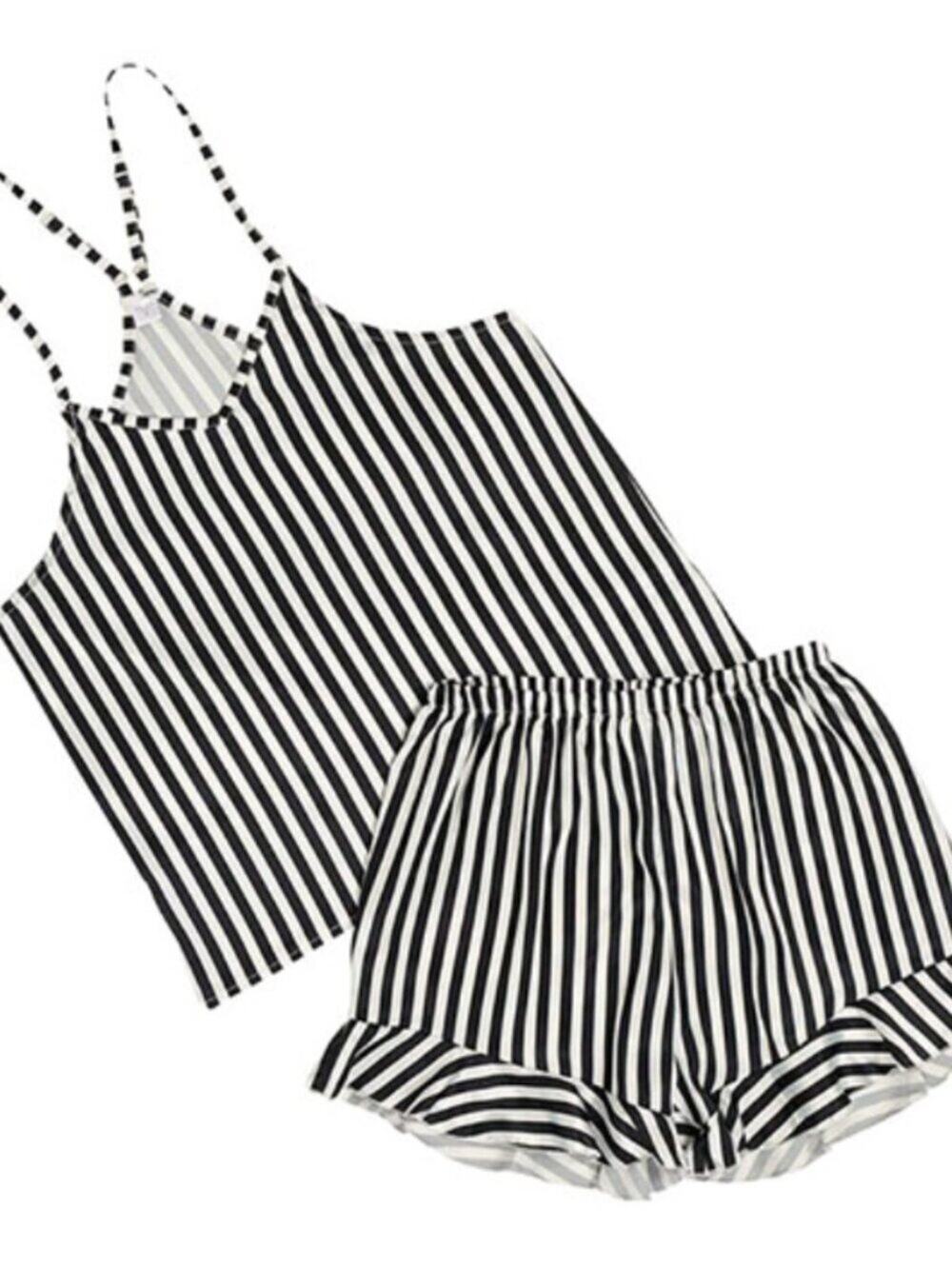 Bella Sleep & Spa Striped Cami + Ruffled Shorts PJ Set Size S